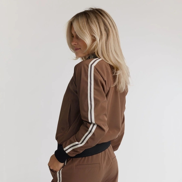 Albion Women's Track Bomber - Coffee And Sugar Stripe - Size M - Picture 2 of 9
